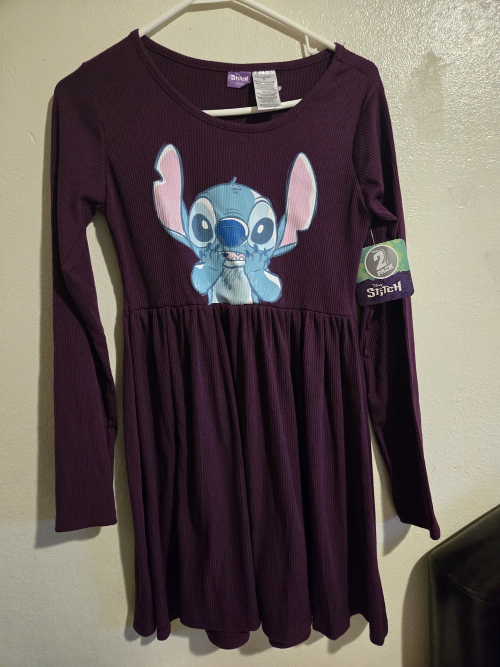Stitch Graphic Long Sleeve Dress - Purple